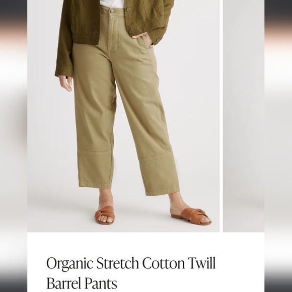 Quince Pants - Quince Olive Barrel Leg Cropped Pants Organic Cotton Minimal